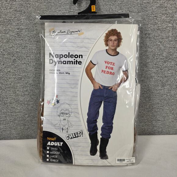 SPIRIT ADULT NAPOLEON DYNAMITE COSTUME SIZE SMALL – T-SHIRT, WIG & GLASSES - Picture 5 of 10
